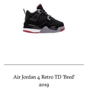 Kids sized version Air Jordan 4 Retro TD Bred 2019